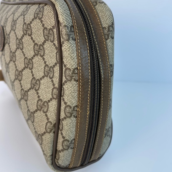 GUCCI Vintage GG Web PVC Canvas Leather Brown Clutch Toiletry Bag - Picture 4 of 12